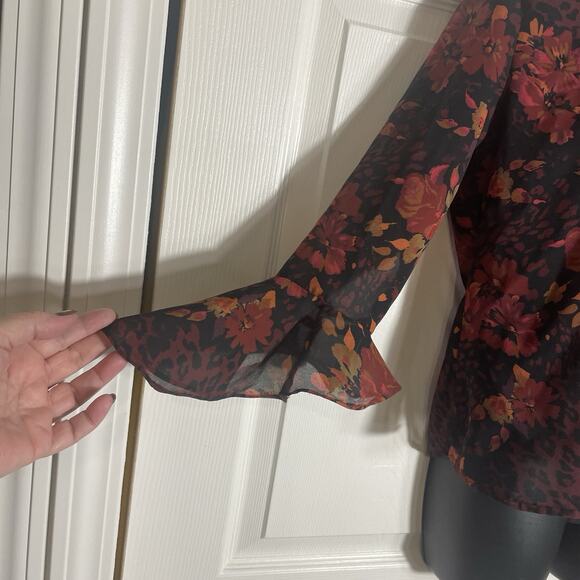 Vintage Y2K Notations Shirt Women Petite Large Black Red Floral Whimsigoth Fairy - Picture 2 of 10